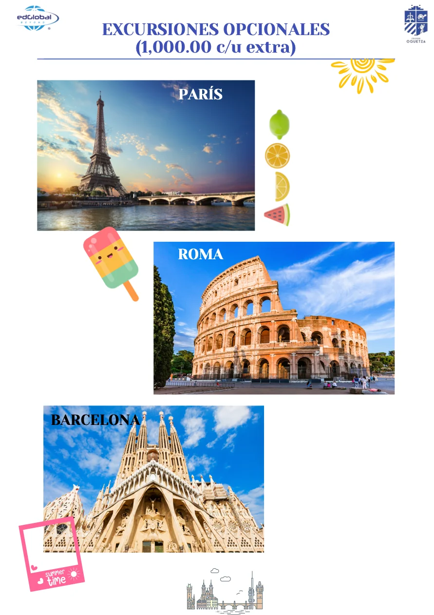 Excursiones opcionales — París, Roma, Barcelona